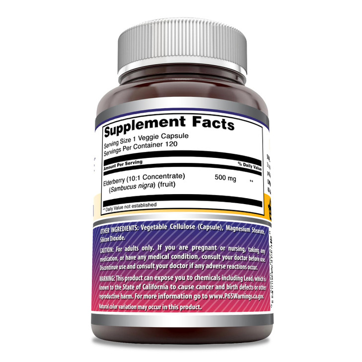 Amazing Formulas Elderberry Supplement | 500 Mg Per Serving | 120 Veggie Capsules | 10:1 Concentrate | Non-GMO | Gluten-Free | Made in USA