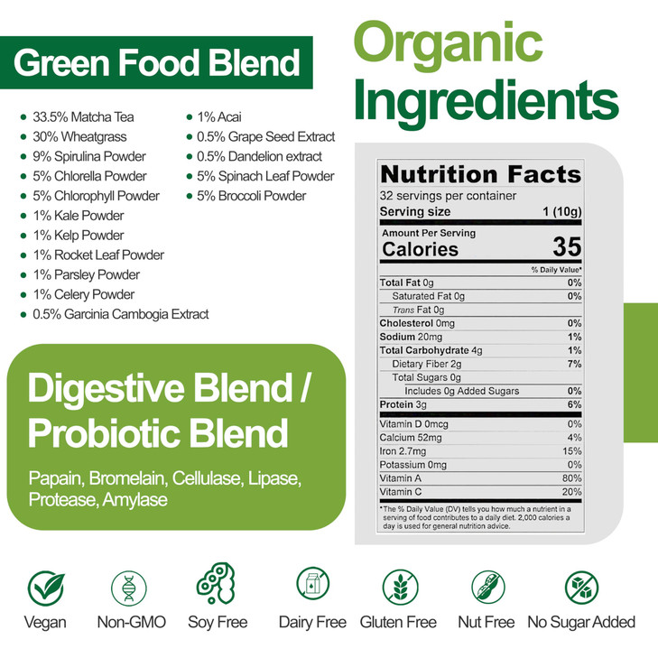 Teami Organic Super Greens Powder for Immunity & Digestion, Non-GMO Greens Superfood Powder to Support Energy, 16 superfood Ingredients, Sugar-Free V