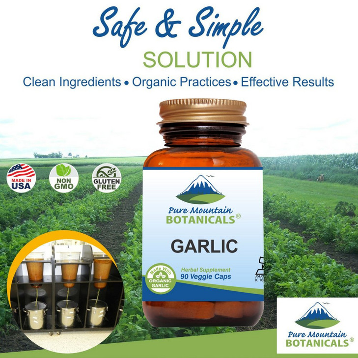 Pure Mountain Botanicals Garlic Pills Kosher Vegan Capsules with 500mg Organic Garlic Allium Sativum Supplement