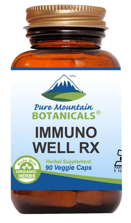 Pure Mountain Botanicals Immuno Well RX - Kosher Caps with Organic Astragalus Echinacea Garlic Maitake Shiitake Mushroom Honeysuckle & Beta Glucan
