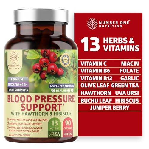 N1N Premium Blood Pressure Support with Hawthorn and Hibiscus [13 Potent Ingredients], Natural Supplement to Support Blood Flow Health, 90 Caps