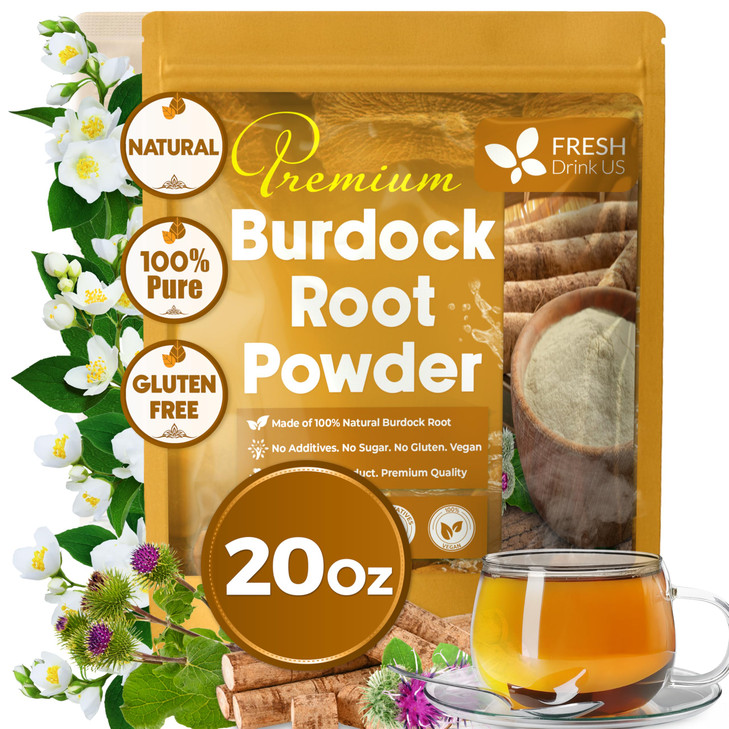 FRESHDRINKUS, Premium 20oz Burdock Root Powder, 100% Natural & Pure from Burdock Root, Herbal Tea, No Additives, No Caffeine, Vegan