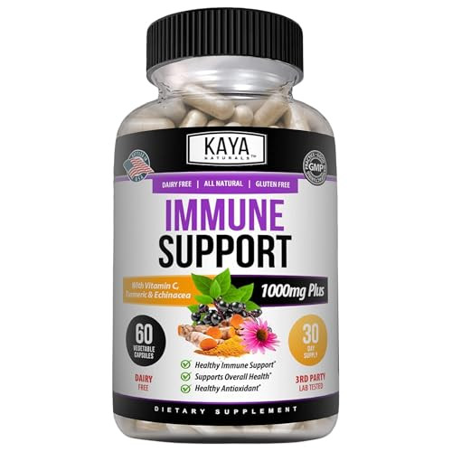 Kaya Naturals Elderberry Immune Support, Elderberry with Zinc and Vitamin C for Adults Vitamins, Probiotics & Turmeric 1000mg Immune System Booster S