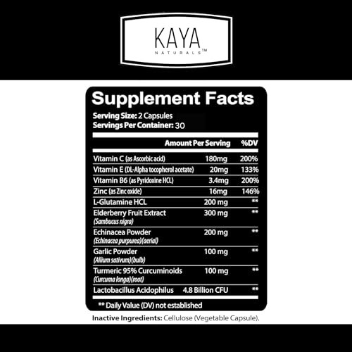 Kaya Naturals Elderberry Immune Support, Elderberry with Zinc and Vitamin C for Adults Vitamins, Probiotics & Turmeric 1000mg Immune System Booster S