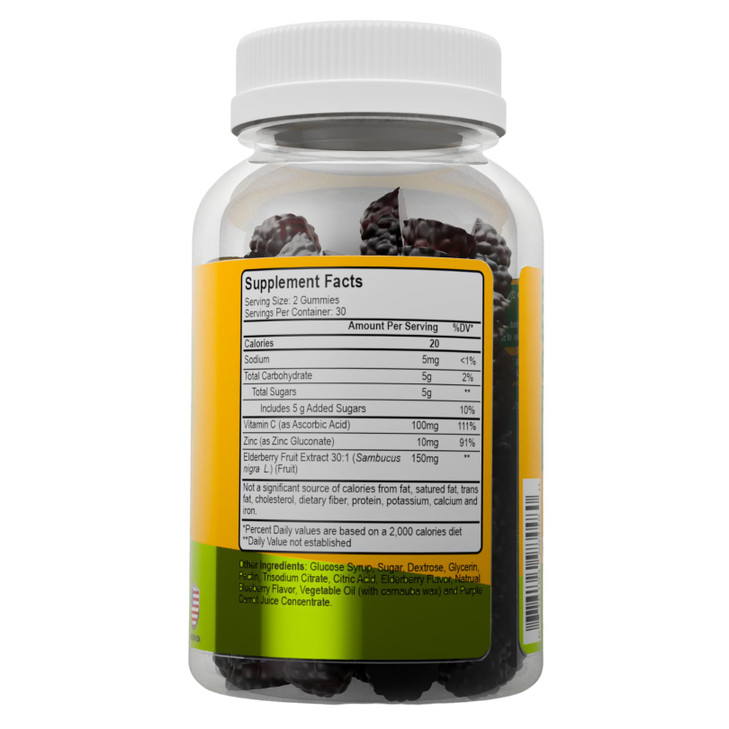 ALFA VITAMINS Elderberry + Vitamin C & Zinc Gummies Promotes Healthy Immunity - Supports Brain Function - Antioxidants - 60 Gummies