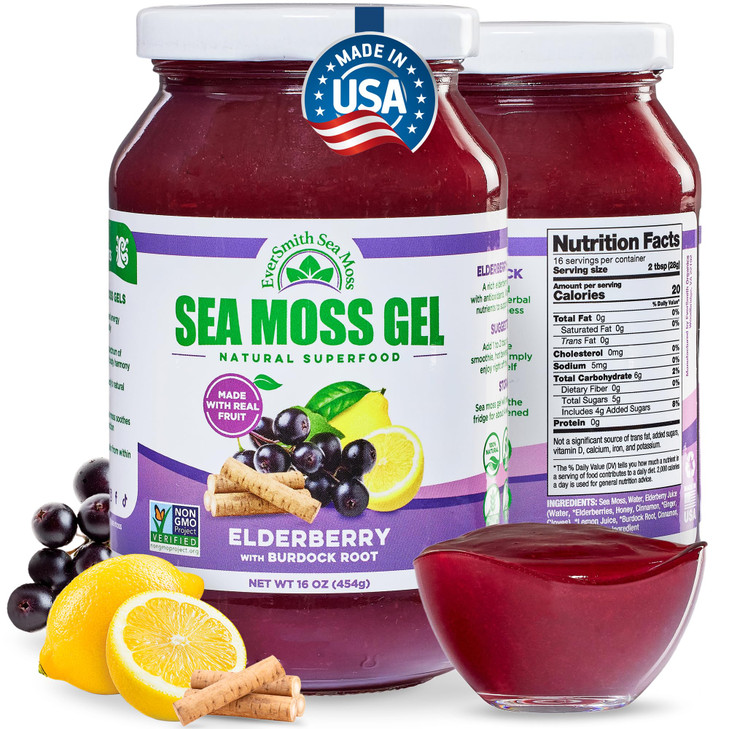EverSmith Organics - Wildcrafted Irish Sea Moss Gel | Made in USA | Rich in Vitamins & Minerals | Sea Moss Gel Raw | Nutritional Supplement | Elderbe