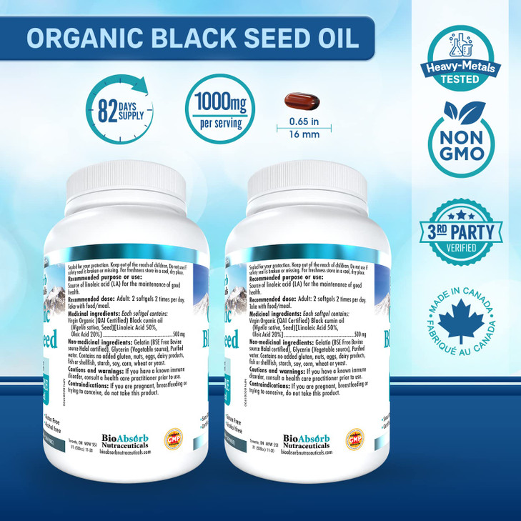 Bio Absorb Black Seed Oil Capsules, 82-Day Supply, Cold Pressed Pure Black Cumin Seed Oil (Nigella Sativa) (330 softgels, 500mg)