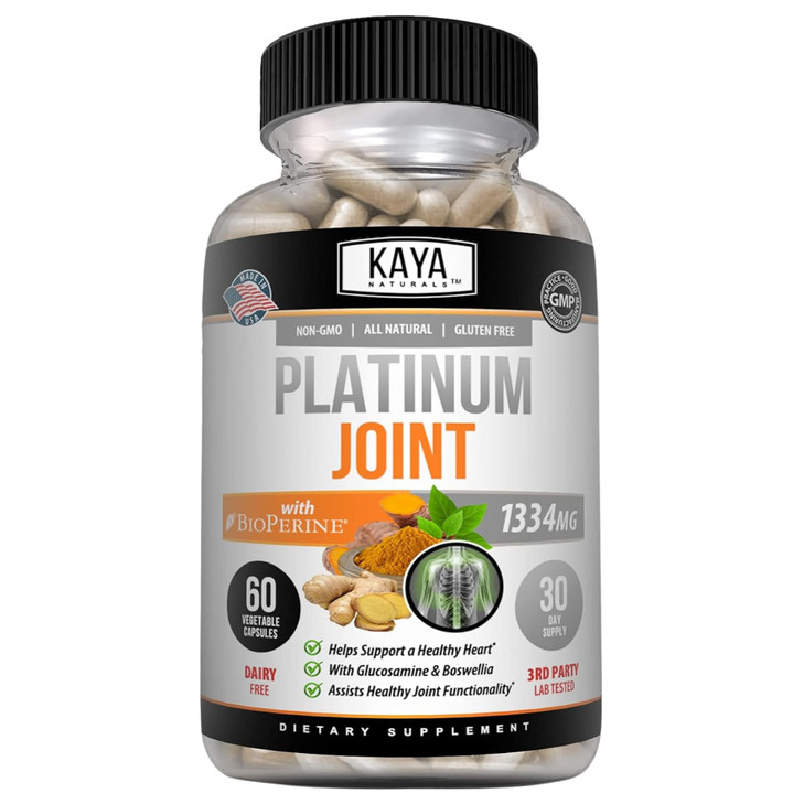 Kaya Naturals Platinum - Nature Made Bioperine, Glucosamine, Turmeric with Boswellia, Healthy Antioxidant Properties, Turmeric Curcumin 1334mg - 60 C