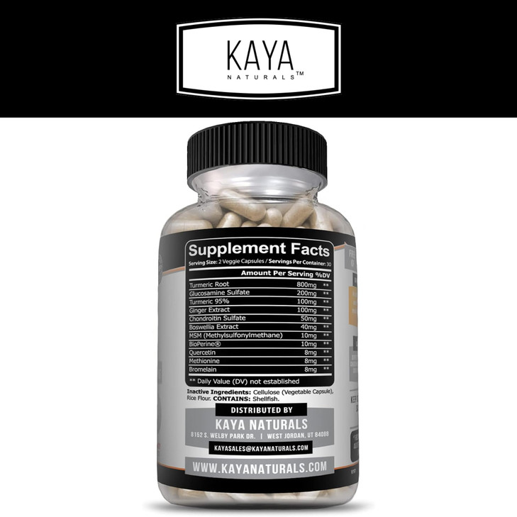 Kaya Naturals Platinum - Nature Made Bioperine, Glucosamine, Turmeric with Boswellia, Healthy Antioxidant Properties, Turmeric Curcumin 1334mg - 60 C