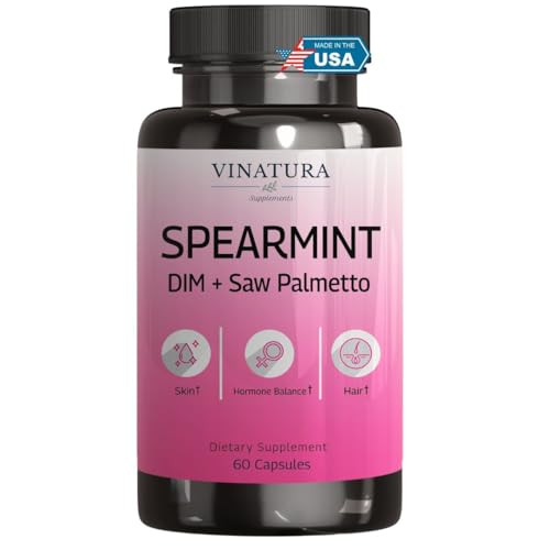 VINATURA Spearmint Leaf Capsules Supplement - Enhanced with DIM & Saw Palmetto, for Unwanted Hair, Women' Health & Skin *USA Made & Tested* - 1380mg/