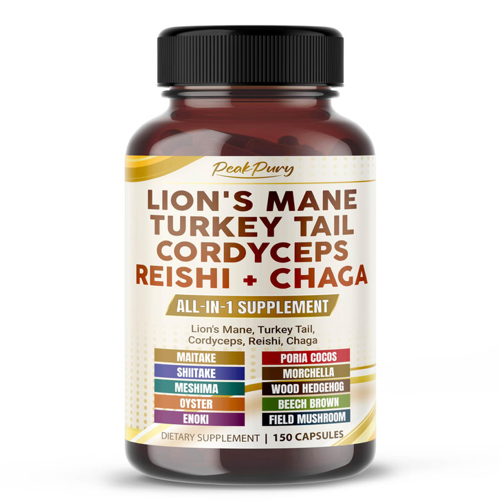 PEAKPURY Lion's Mane Turkey Tail Cordyceps Reishi Chaga - Overall Wellness Support
