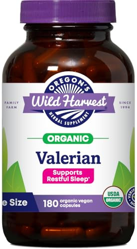 Oregon's Wild Harvest Non-GMO Organic Valerian Capsules Non Habit Forming Herbal Sleep Aid, Melatonin Free, 180Count
