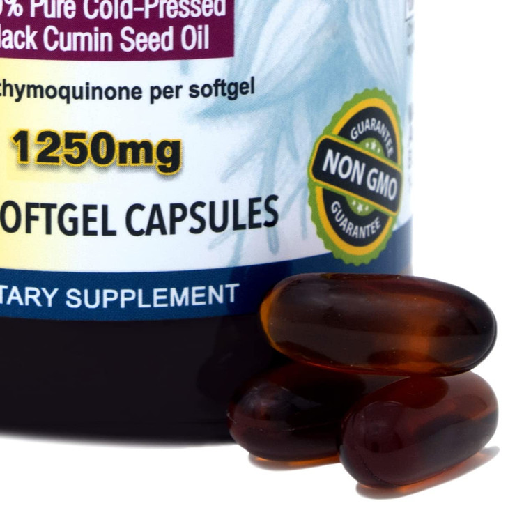 Amazing Herbs Black Seed Oil Pills 1250mg, 100 Softgel Capsules (Pack of 2)