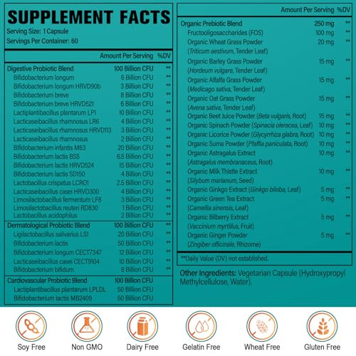Probiotics for Women & Men - 300 Billion CFU, 24 Strains Probiotic + 15 Organic Herbs Prebiotics Blend, for Overall Digestive Gut Health, Immune, Con