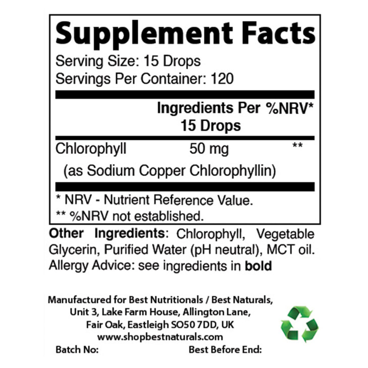 Best Naturals Liquid Chlorophyll Drops - 50 mg - 120 Servings Per Glass Bottle - 2 FL OZ