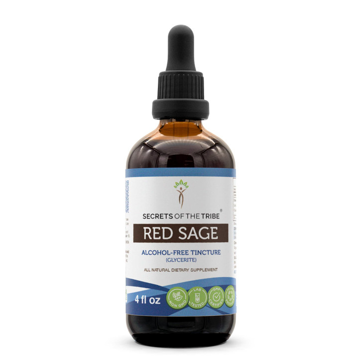 Secrets of the Tribe Red Sage Tincture Alcohol-Free Extract, Red Sage (Salvia Miltiorrhiza) Dried Root Tincture Supplement 4 OZ