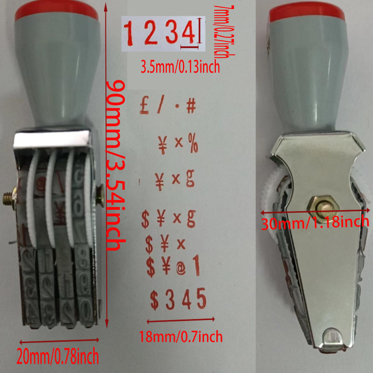 WANLIAN 4 Digits Roll Stamp Number Custom Rubber Stamp Symbol Rolling Wheel Stamp Multifunction DIY Printing Size 18x7mm-Grey/Black