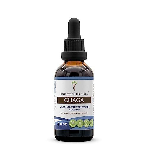 Secrets of the Tribe Chaga Tincture Alcohol-Free Extract, High-Potency Herbal Drops, Tincture Made from Wildcrafted Chaga (Inonotus obliquus) Dried M