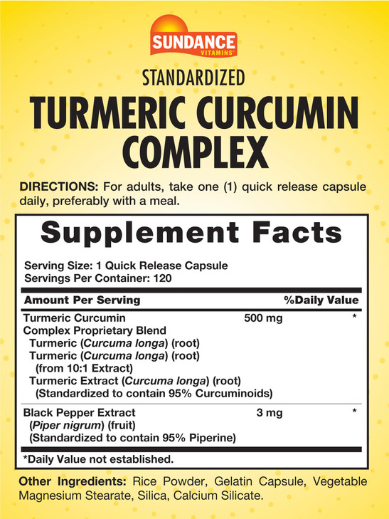 Sundance Turmeric Curcumin Complex | 120 Capsules | with Black Pepper Extract | Traditional Herb | Non-GMO and Gluten Free Supplement