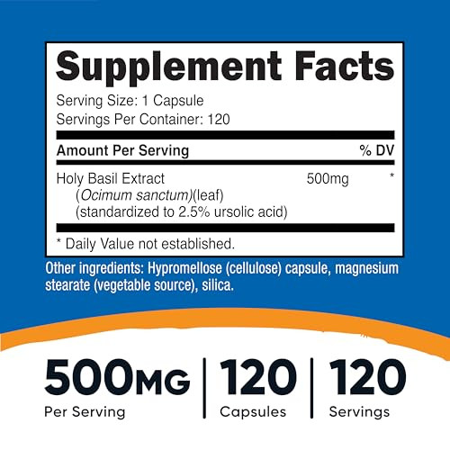 Nutricost Holy Basil Capsules 500mg, 120 Vegetarian Capsules - Gluten Free, Non-GMO
