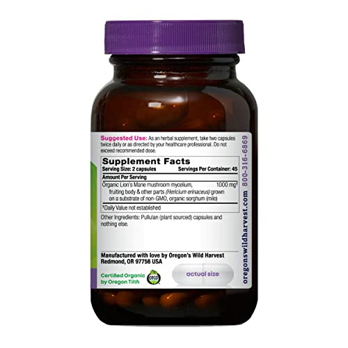 Oregon's Wild Harvest Lion's Mane Organic Herbal Supplement, Vegan Capsules, 90 Count