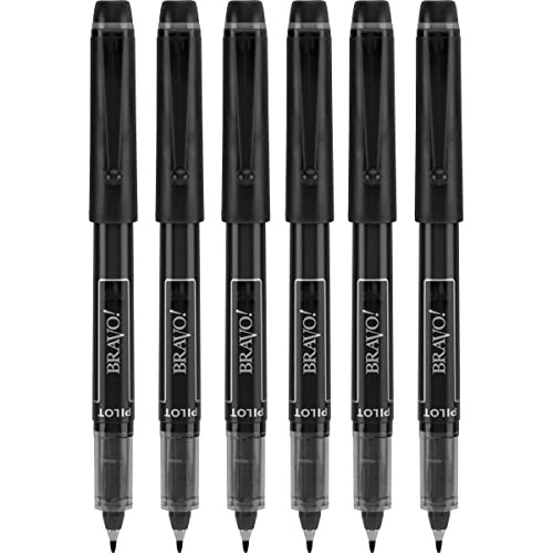6 PENS Pilot Bravo Liquid Ink Marker Pen, Bold Point, Black (PIL11034)