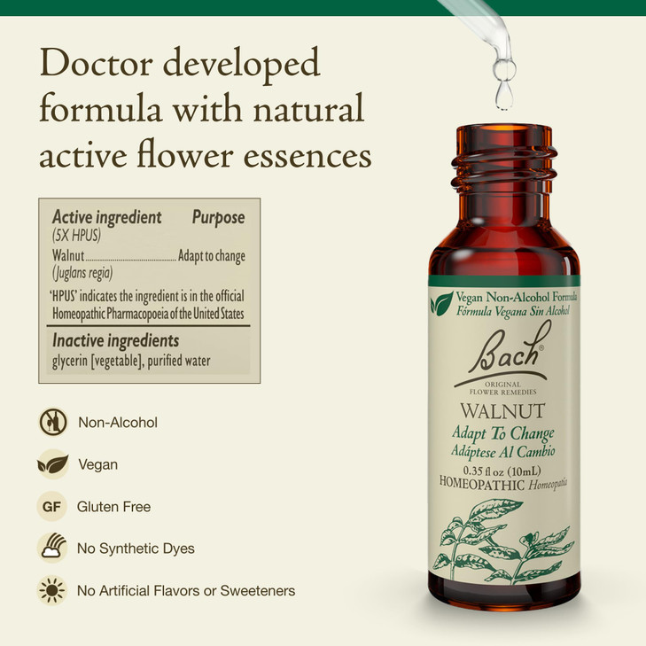 Bach Original Flower Remedies, Walnut (Non-Alcohol Formula) - Adapt to Change - Natural Homeopathic Flower Essence for Emotional Balance - Vegan, Glu