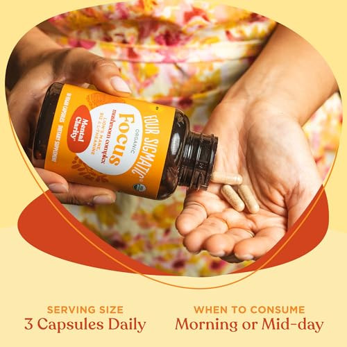 Four Sigmatic Focus Capsules | Lion's Mane Supplement Capsules | Brain Boosting Complex with Ashwagandha, Bacopa Monnieri & Rhodiola | Vegan Nootropi