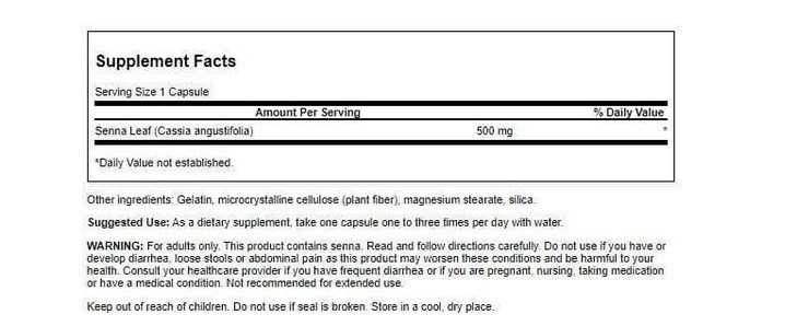 Swanson Senna Leaf 500 Milligrams 100 Capsules (2 Pack)