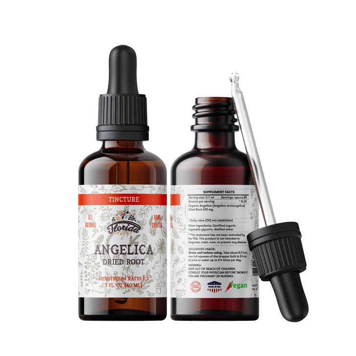 Angelica Tincture, Organic Angelica Extract (Angelica archangelica) Dried Root Herbal Supplement, Non-GMO in Cold-Pressed Organic Vegetable Glycerin,