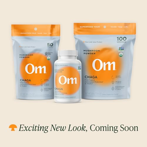 Om Mushroom Superfood Chaga Mushroom Capsules Supplement, Sacred Antioxidants & Immune Support, 90 Count, 30 Days
