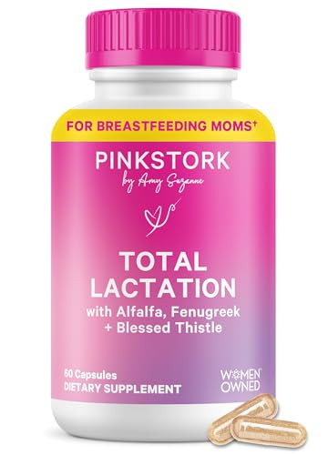 Pink Stork Total Lactation Supplement for Breast Milk Supply, Organic Fenugreek and Alfalfa to Support Breastfeeding, Milk Flow, and Production, Post