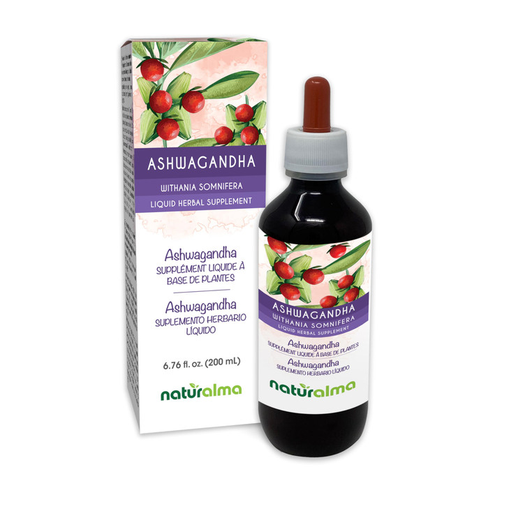 Naturalma Ashwagandha (Withania somnifera) Root Alcohol-Free Tincture - 6.76 fl oz Liquid Extract in Drops - Herbal Supplement - Vegan
