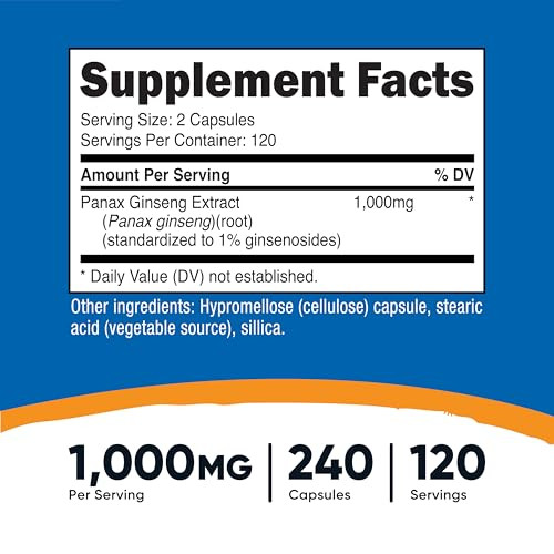 Nutricost Panax Ginseng 1000mg, 240 Capsules - Non GMO, Gluten Free, 120 Servings