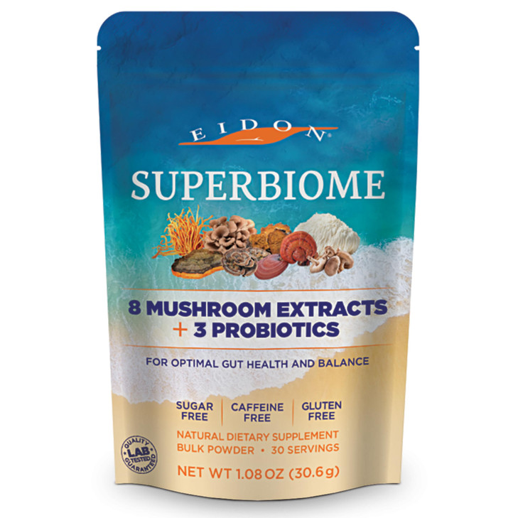 Eidon SuperBiome, Mushroom Probiotics Powder Blend, Gut Balance, Microbiome Health Supplement with Organic Reishi, Chaga, Lion's Mane, Cordyceps, Tur