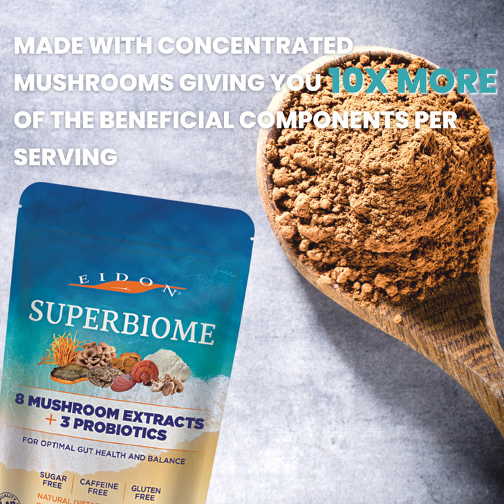 Eidon SuperBiome, Mushroom Probiotics Powder Blend, Gut Balance, Microbiome Health Supplement with Organic Reishi, Chaga, Lion's Mane, Cordyceps, Tur