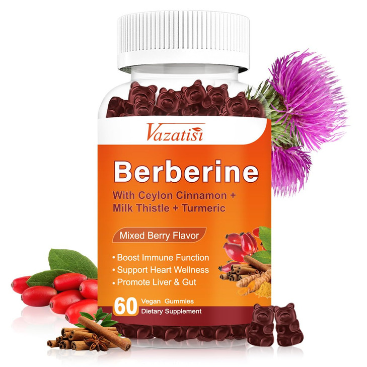 1500mg Berberine Gummies, High Potency Berberine Supplement with Ceylon Cinnamon Gummies, Turmeric, Magnesium, Sugar Free, Non-GMO, Gluten-Free - Mix