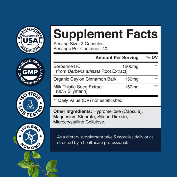 Balancing Berberine Plus 1200mg Per Serving Complex - Antioxidant Berberine with Ceylon Cinnamon Capsules Plus Silymarin Milk Thistle Extract -Active