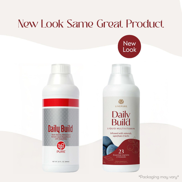 PURE Daily Build Liquid Multivitamin & Mineral/Herbal Dietary Supplement with Superfruits - 1 Bottle of 32 Fl Oz (946ml)