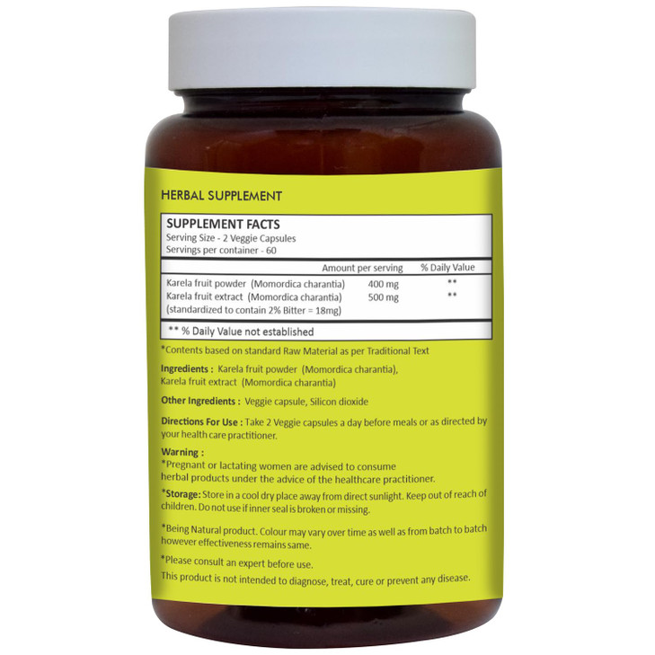 HERBAL HILLS Bitter Melon/Bitter Gourd/Karela Capsules (Momordica Charantia) | 120 Count (900 mg) | Best for Eye & Skin Health