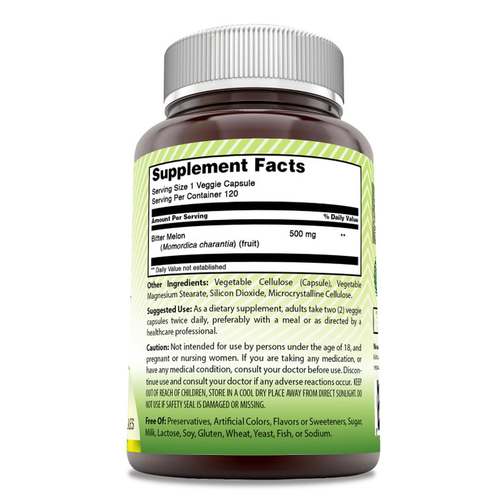 Amazing India Bitter Melon 500 mg 120 Veggie Capsules Supplement | Non-GMO | Gluten Free