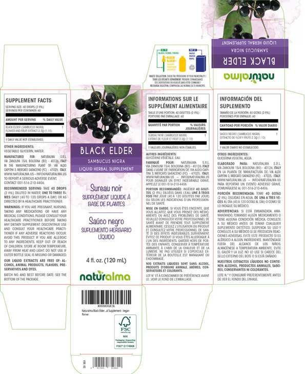 Naturalma Black Elder (Sambucus nigra) Flower (Elderflower) and Fruit (Elderberry) Alcohol-Free Tincture - 4 fl oz Liquid Extract in Drops - Herbal S