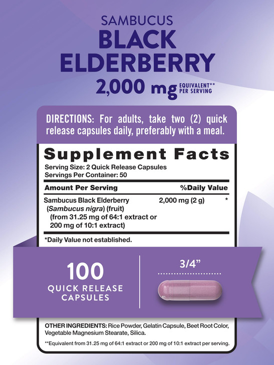 Nature's Truth Black Elderberry Capsules | 100 Count | Super Concentrated Sambucus Extract | Non-GMO and Gluten Free Supplement