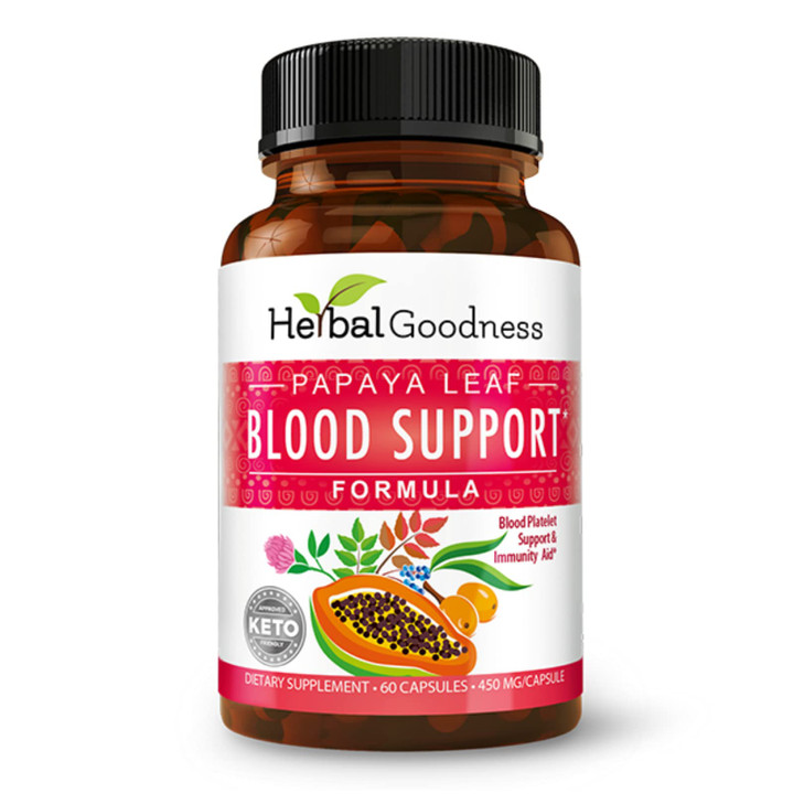 Herbal Goodness Papaya Leaf Blood Support Capsules - Platelet & Bone Marrow Health, Immunity Support & Blood Cleanse - 60/450mg Veggie Capsules (1 Bo