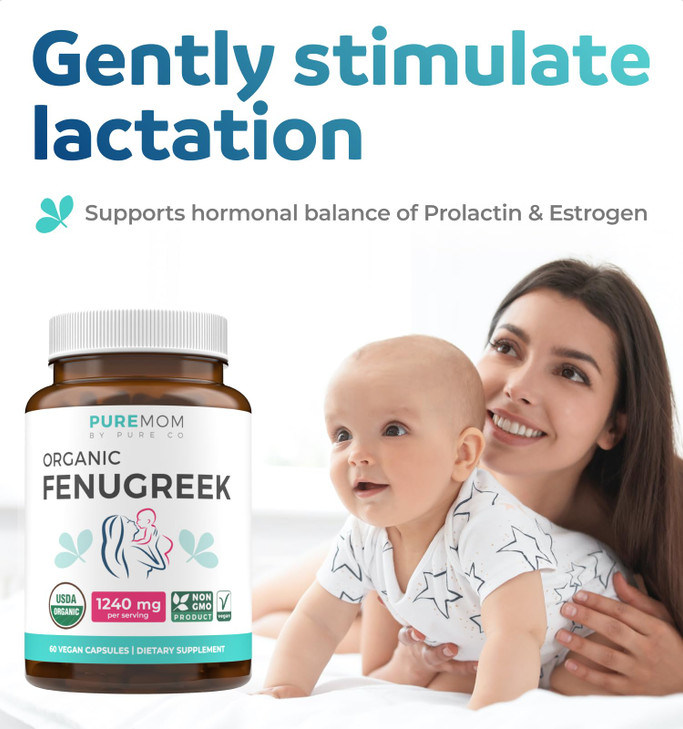 USDA Organic Fenugreek Capsules for Women - Effective Lactation Supplement for Increased Breast Milk Supply - Herbal Breastfeeding Support for Mother