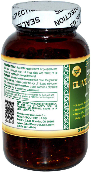 Gold Source Labs Organic Olive Leaf Extract Capsules - Pure Organic Olive Leaf Plus Standardized Oleuropein Extract, 90 Vegetarian Caps, 400 mg Maxim
