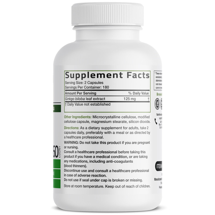 Bronson Ginkgo Biloba Extra Strength Supports Brain Function & Memory Support, 360 Vegetarian Capsules