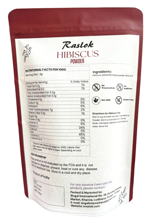 Raslok Herbal Hibiscus Powder | for Refreshing Tea and Hair Care (3.52, Ounces)