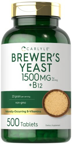 Carlyle Brewers Yeast Tablets with Vitamin B12 | 1500mg | 500 Count | Non-GMO & Vegetarian Supplement