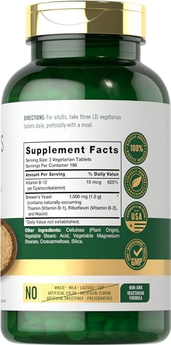 Carlyle Brewers Yeast Tablets with Vitamin B12 | 1500mg | 500 Count | Non-GMO & Vegetarian Supplement